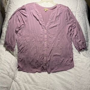 Women's Democracy 3X Mauve embroidered Button-Up Top